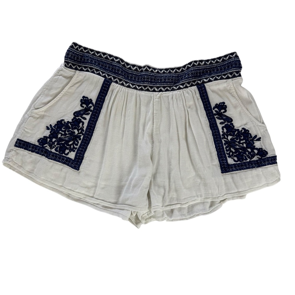 Denim & Supply Ralph Lauren‎ Shorts White Embroidered Elastic Waist Boho Lined L